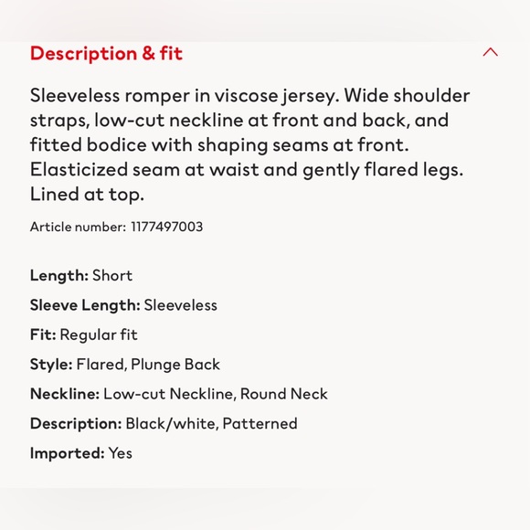 H&M Black and White Patterned Jersey Romper in Size Medium - Picture 6 of 7